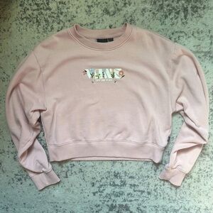 Vans crop style sweatshirt. Pink with embroidered flowers on front. Size large